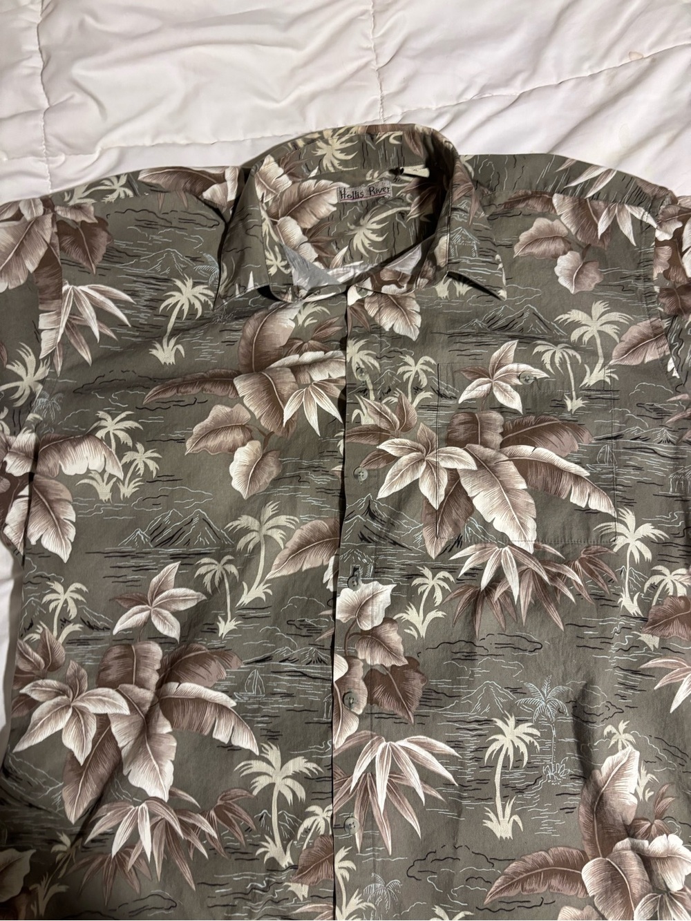 Hollis River Men's Taupe Palm-Print Short-Sleeve Button-Down Shirt